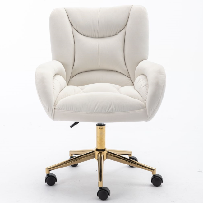 Full KD Velvet Fabric Adjustable Height Swivel Home Office Chair, Ivory