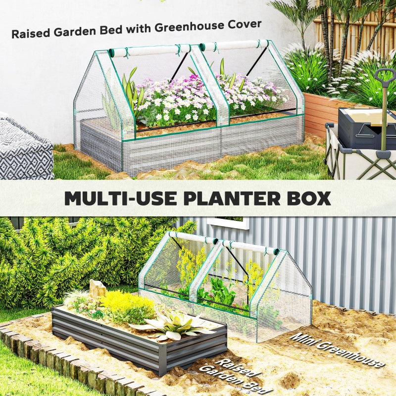 Metal Planter Box Raised Garden Bed with Greenhouse, White and Dark Grey