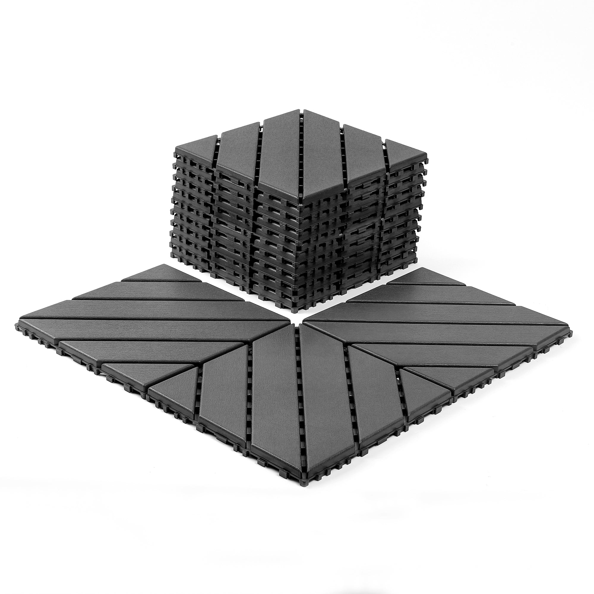 Plastic Interlocking Deck Tiles 44 Pack 12x12in Square Waterproof - Dark Grey