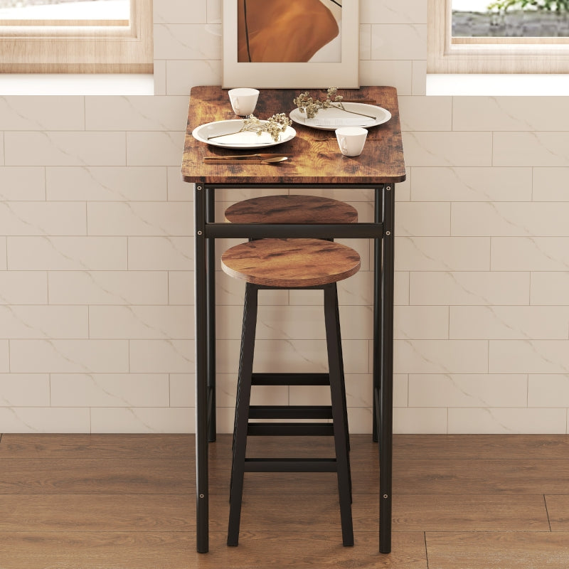 Bar Stools Set of 2, Breakfast Industrial Round with Footrest, Rustic Brown