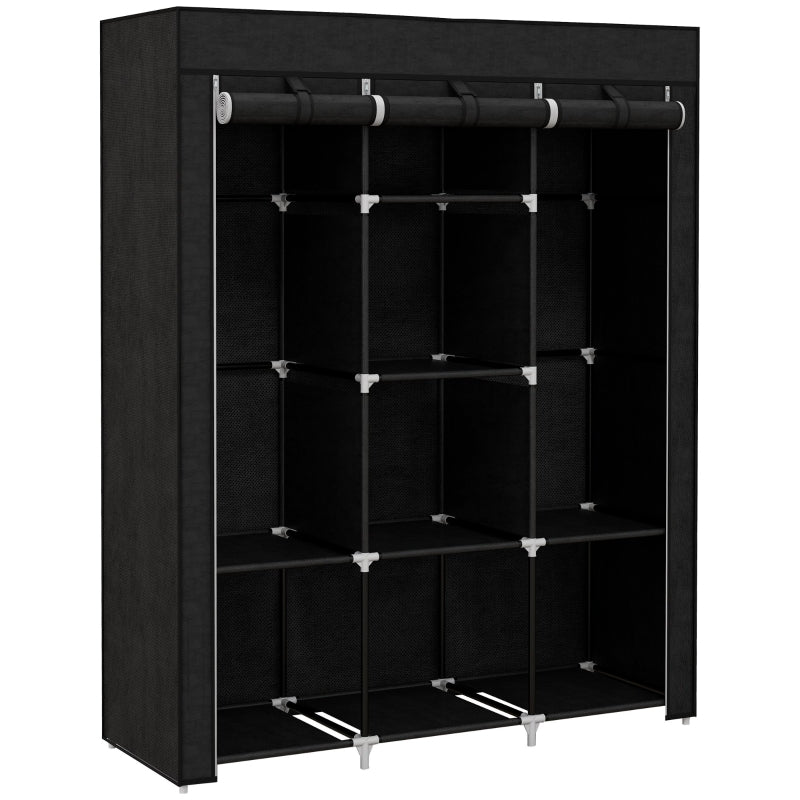 Fabric Wardrobe with Rails and Shelves - Black