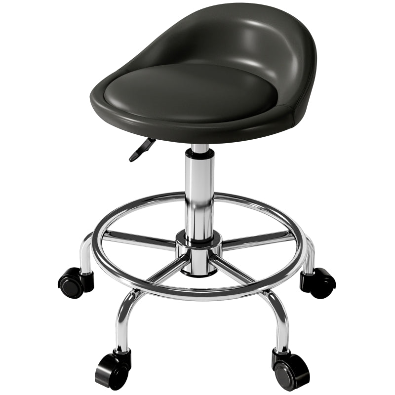 Rolling Stool, Adjustable Swivel with Backrest, Black