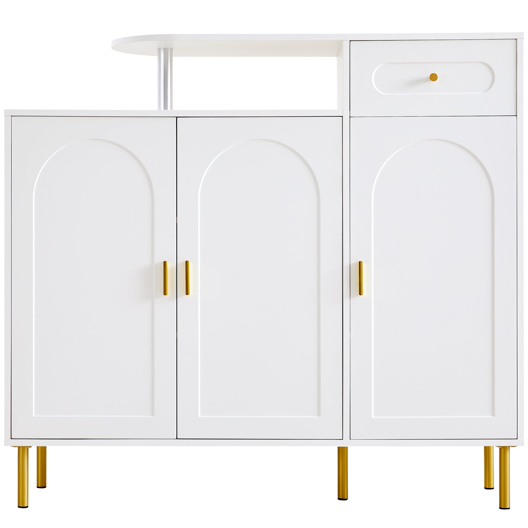 Chest of Drawers with Metal Handles, 1 Drawer, 3 Doors, on Metal Feet, White