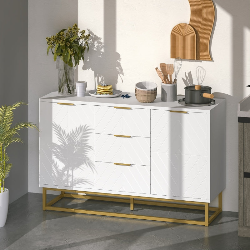 Sideboard with 3 Drawers and Adjustable Shelves, Engineered Wood, White