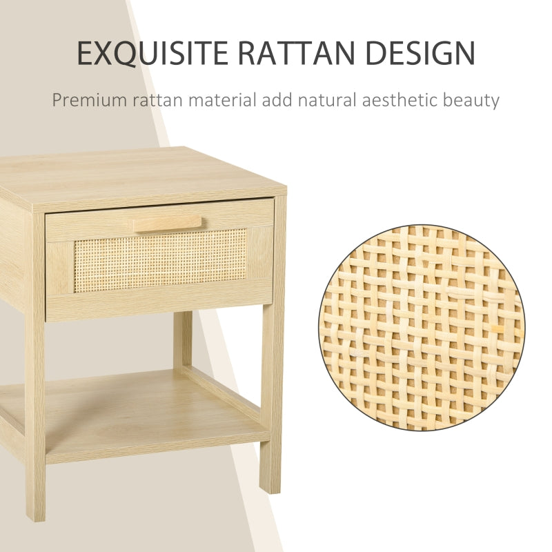 Nightstand Bedside Table Rattan Drawer Storage Shelf MDF