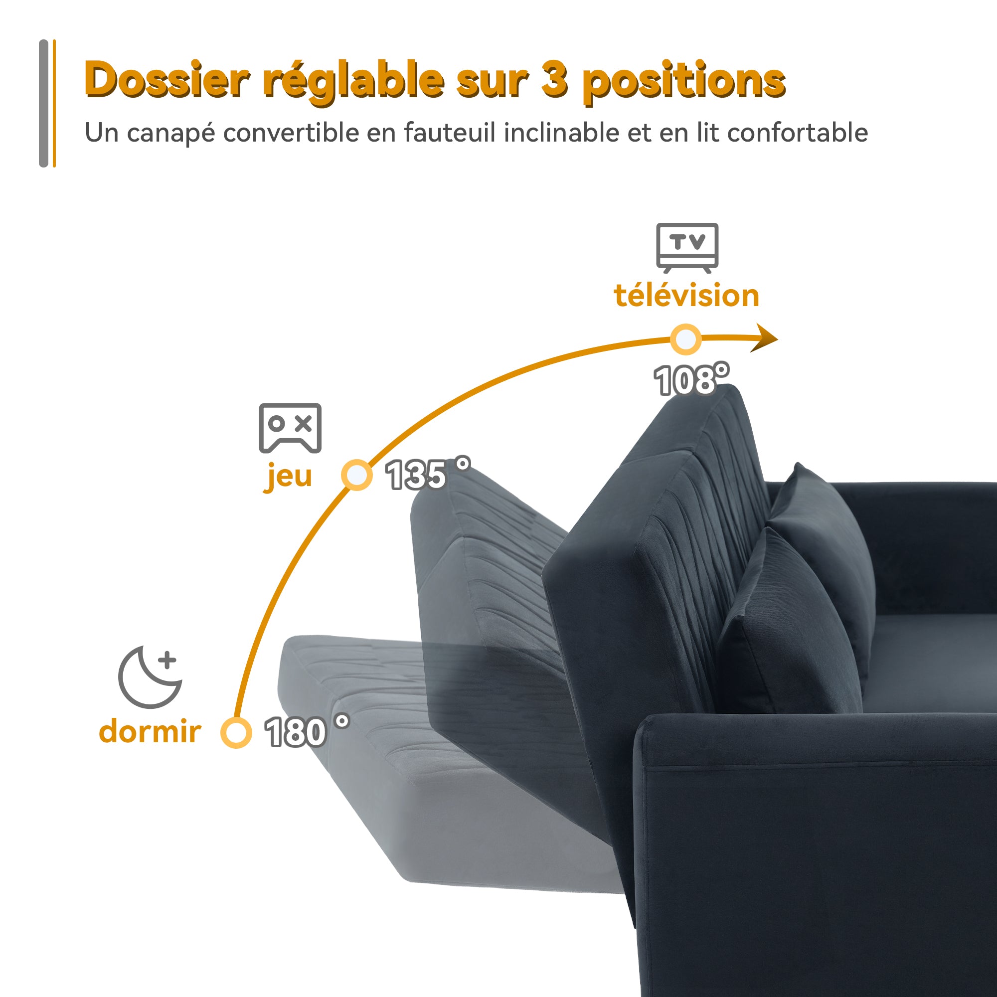 Sofa, Two-Seater Sofa Bed with Sleep Function, Velvet Fabric