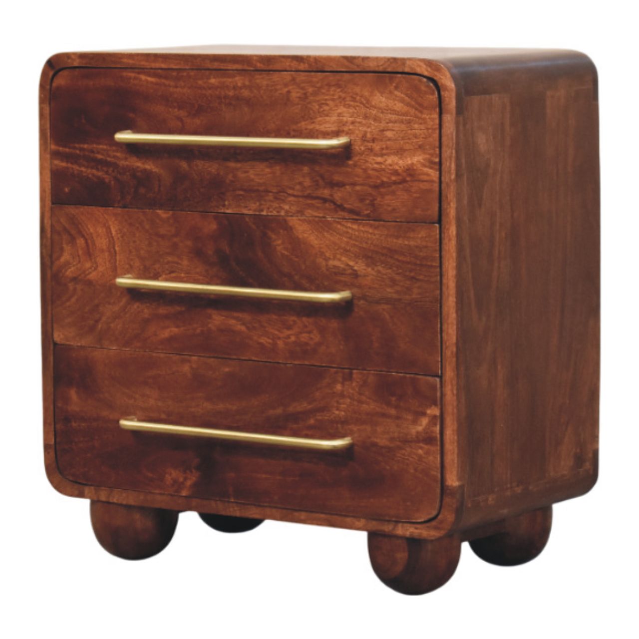 Solid Wood Rounded Chest, 3-Drawer, Brown