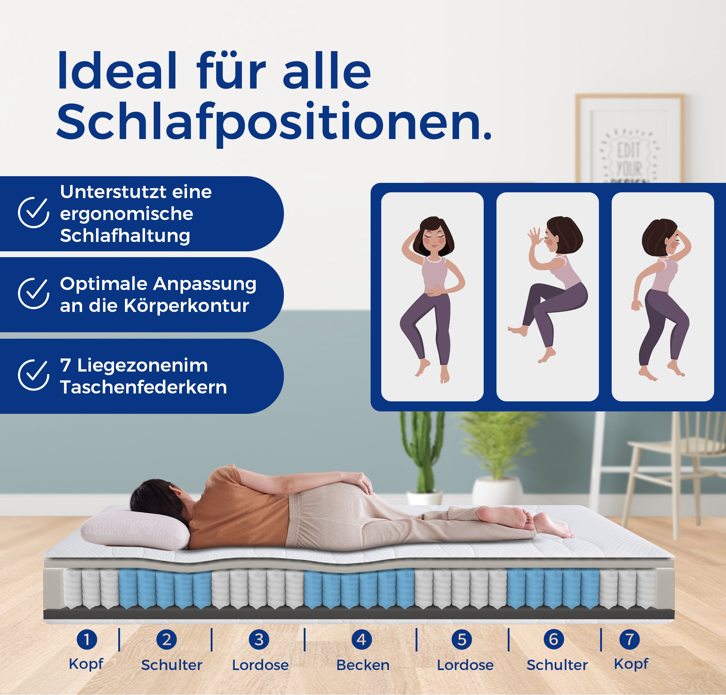 Mattress H3 7-Zone Ergonomic Pocket Spring 140x200 cm