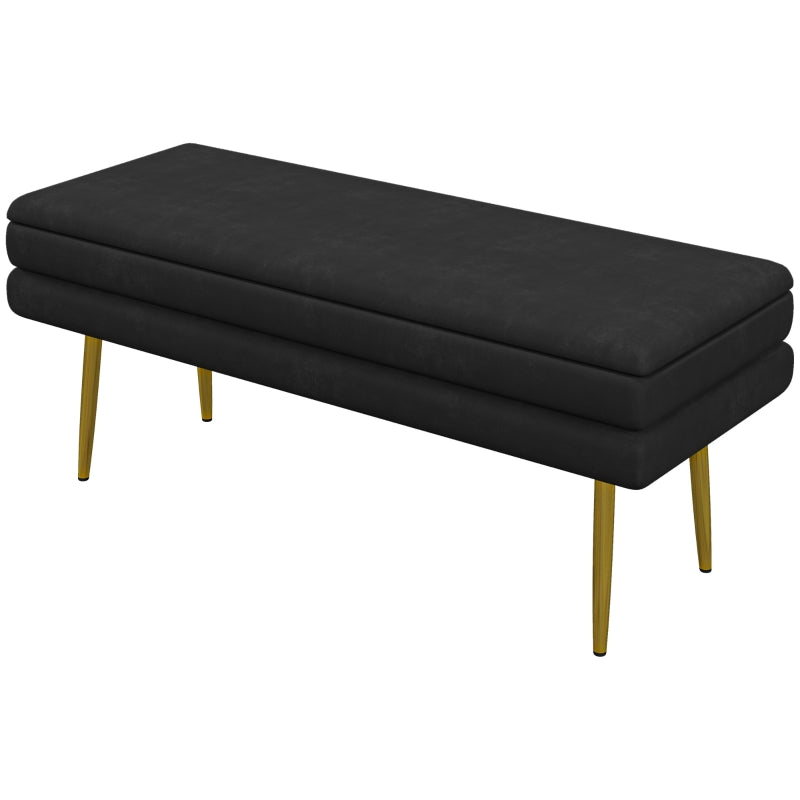 Bench Upholstered with Storage, Velvet Look, Black