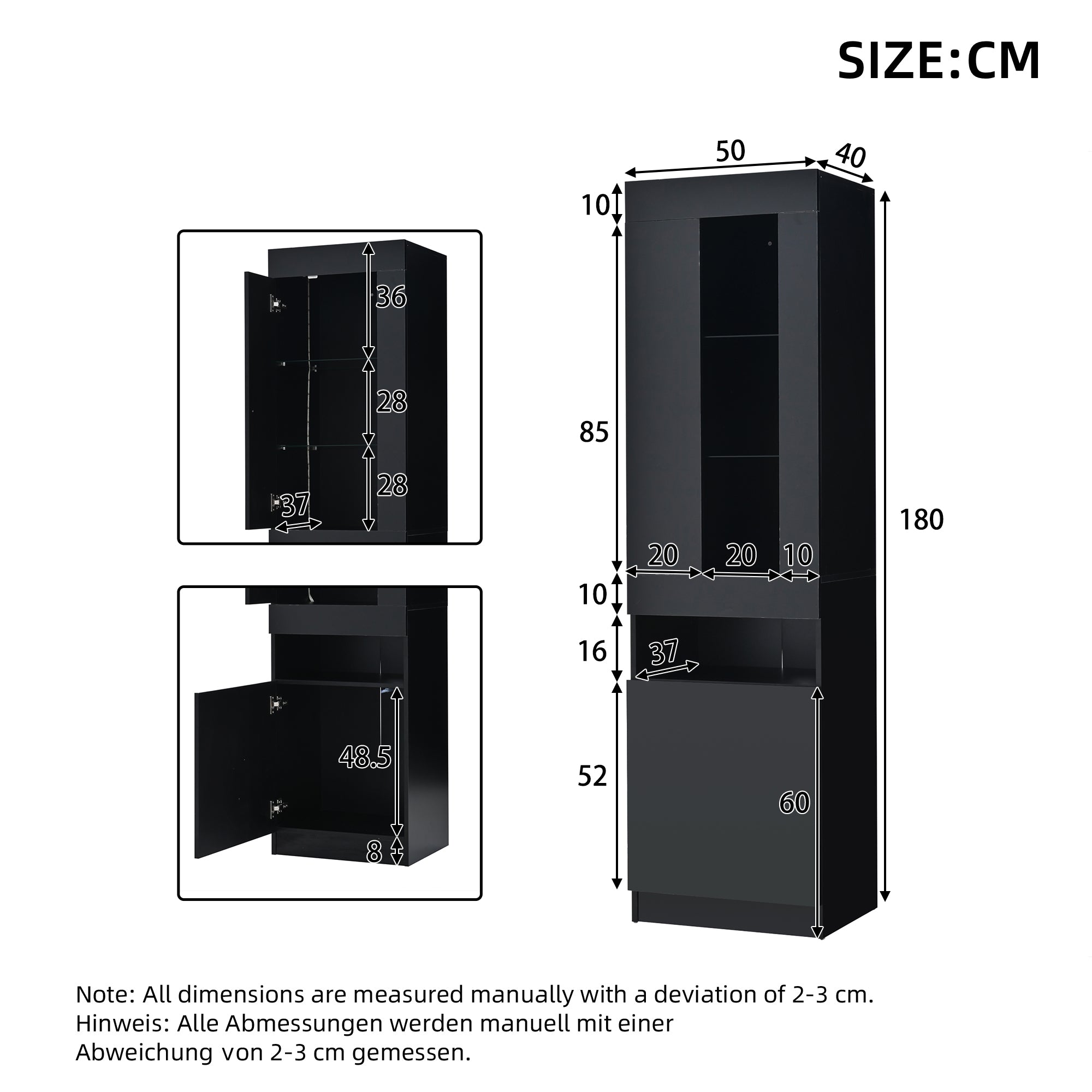 Display Cabinet, Freestanding Storage with LED Lighting, Black