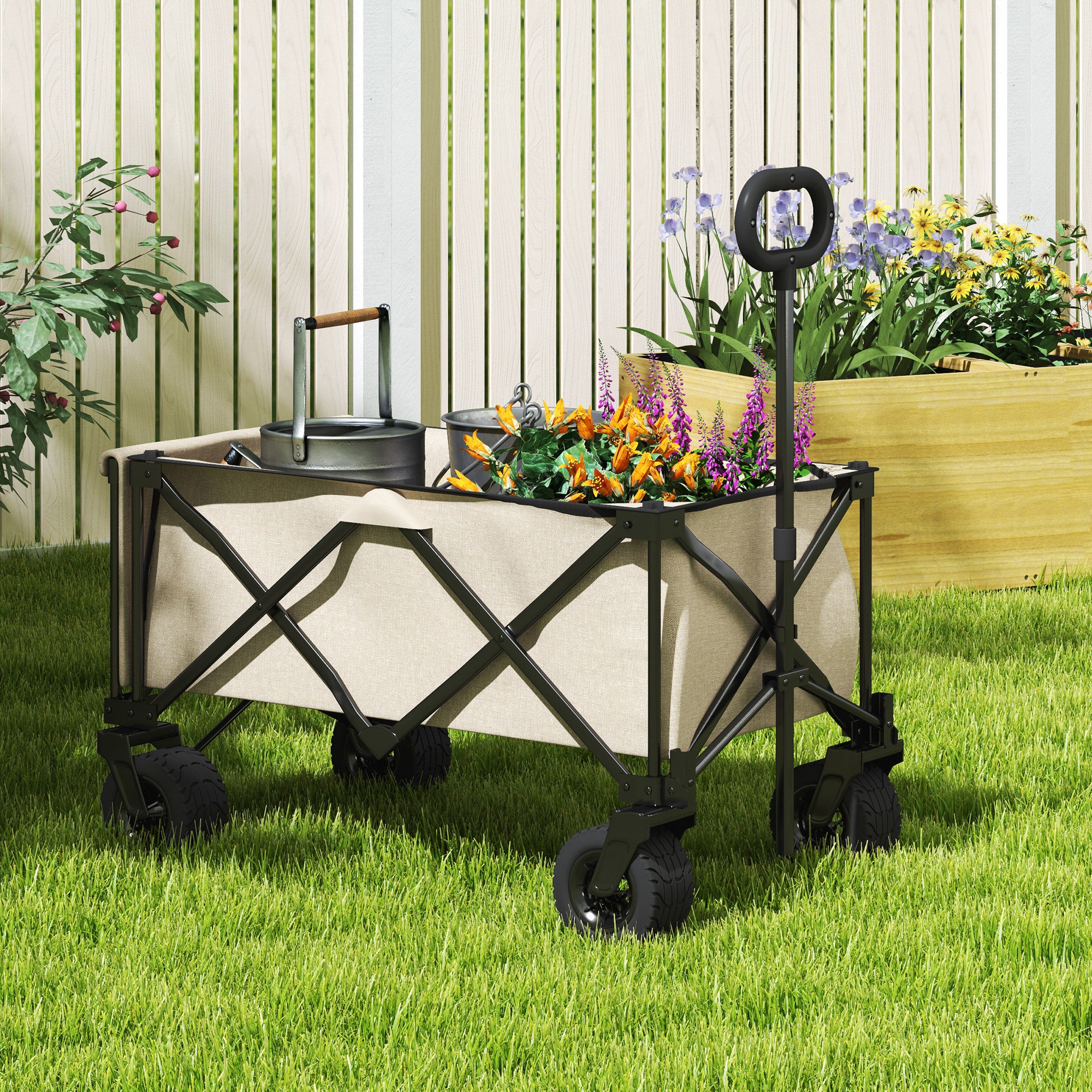 Garden Cart 100 kg, Foldable, 138 Liters, Beige