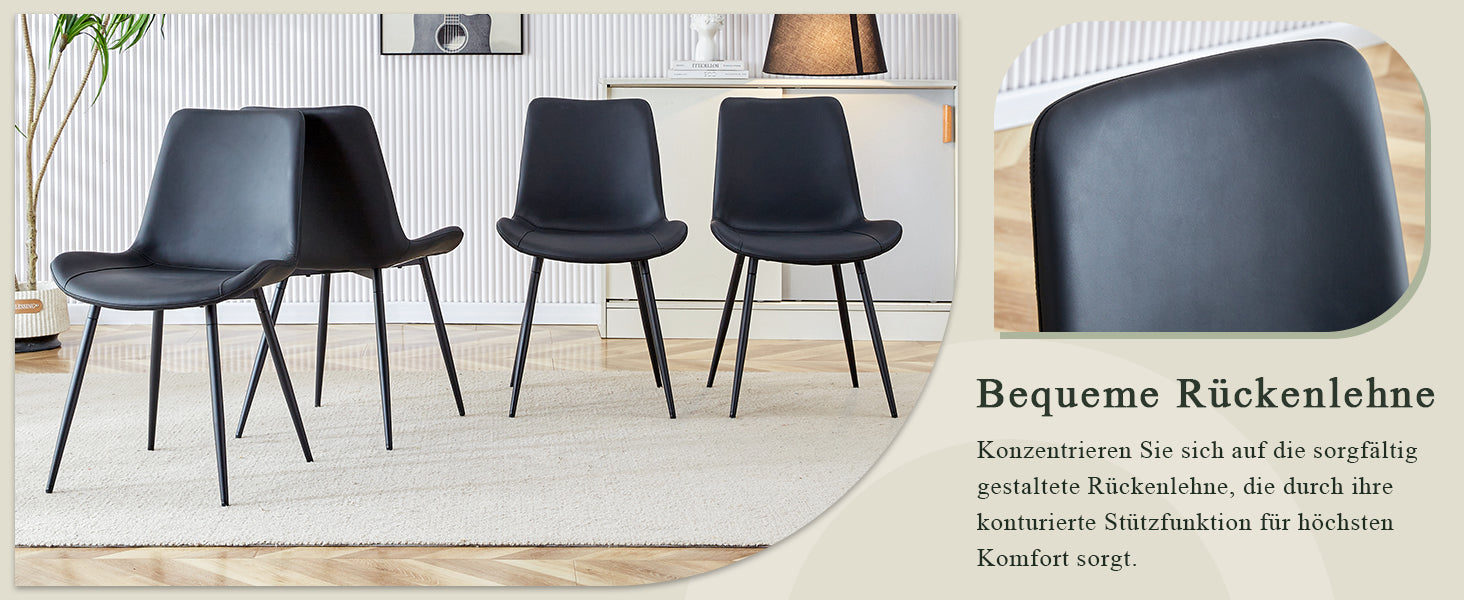 Dining Chairs Set of 4 Modern PU Leather Metal Frame - Black