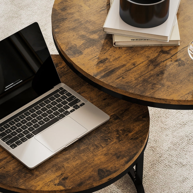 Set of Two Stacking Tables Wood-Effect Rustic Brown