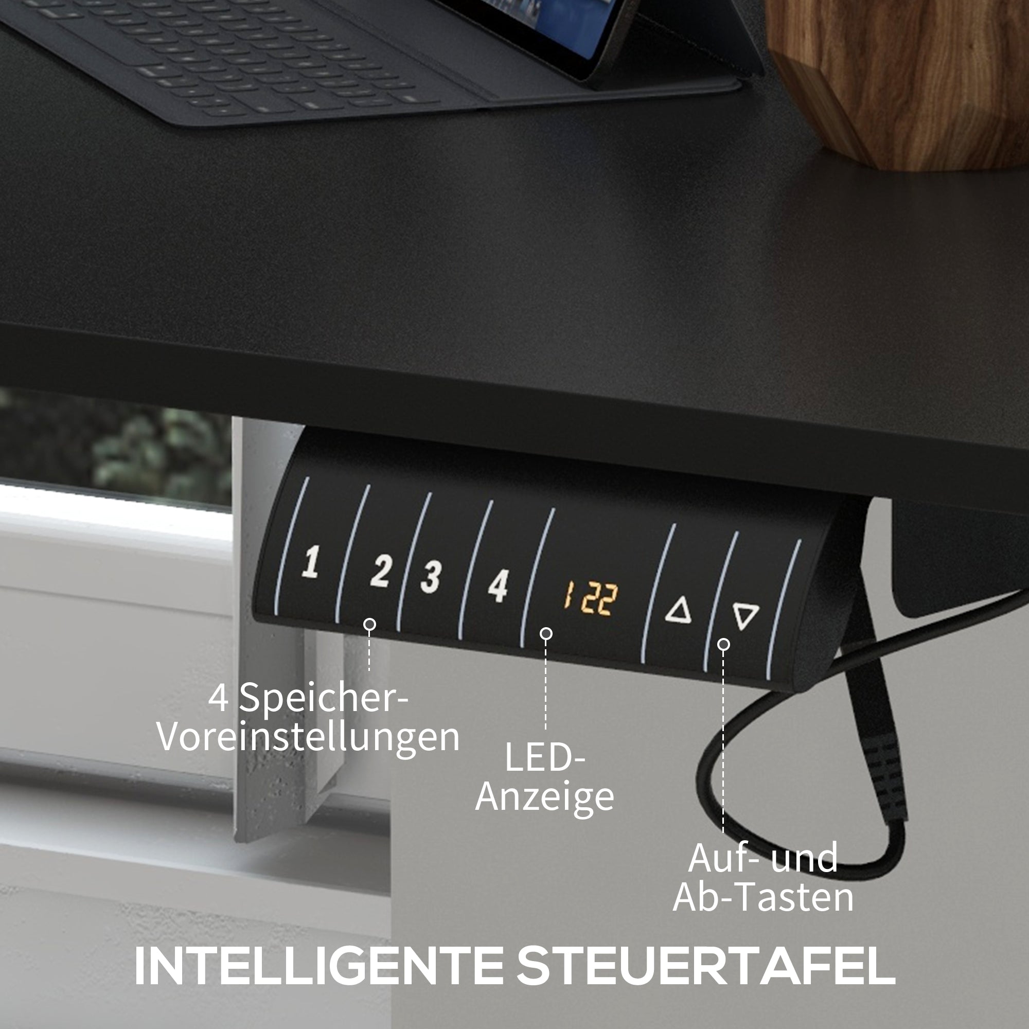 Electric Sit-Stand Desk, Anti-Collision Memory Options 140x70cm, Chipboard Black