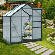 Polycarbonate Greenhouse, Large Walk-In 6 x 4ft with Slide Door and Window, Aluminium Frame, Dark Green