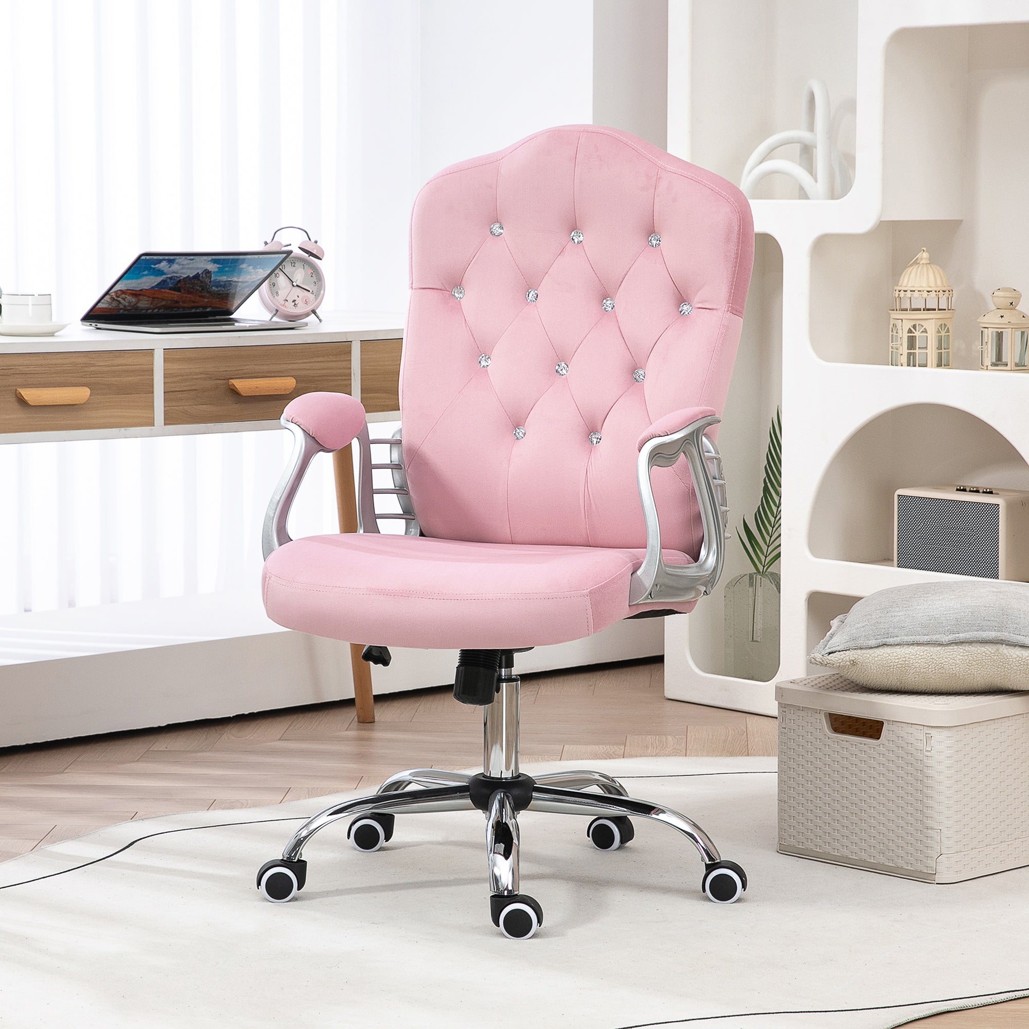 Office Chair, Ergonomic Rocking Height Adjustable, Pink