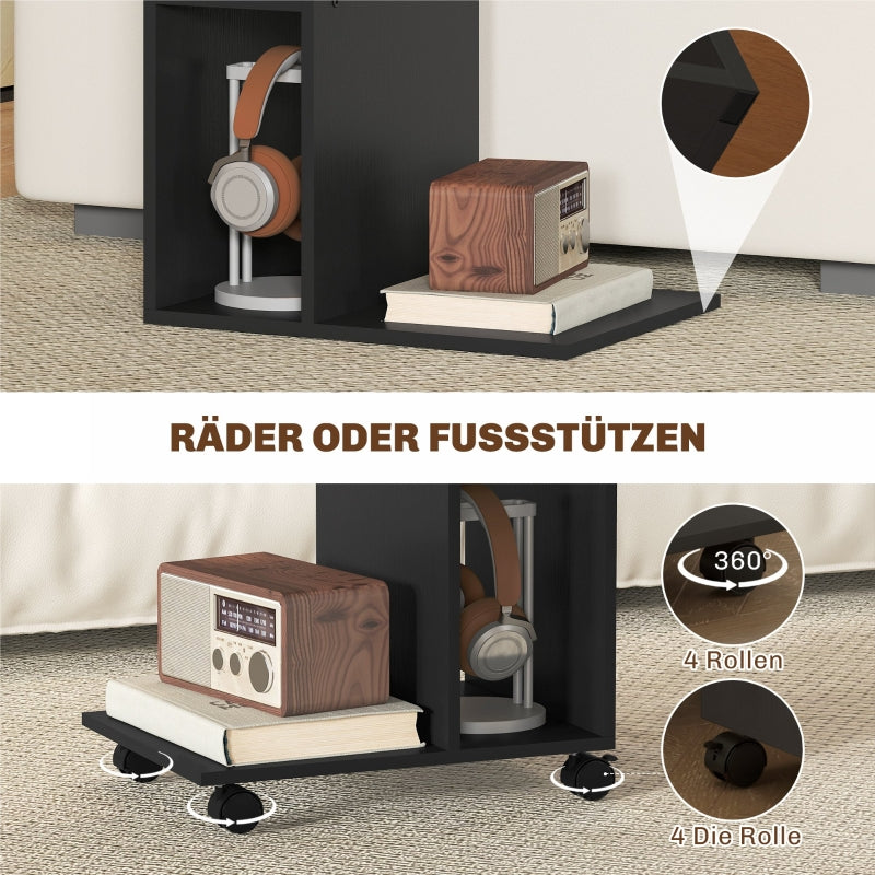 C-Shaped Serving Trolley 40x30x69cm 4 Wheels 3 Compartments - Black