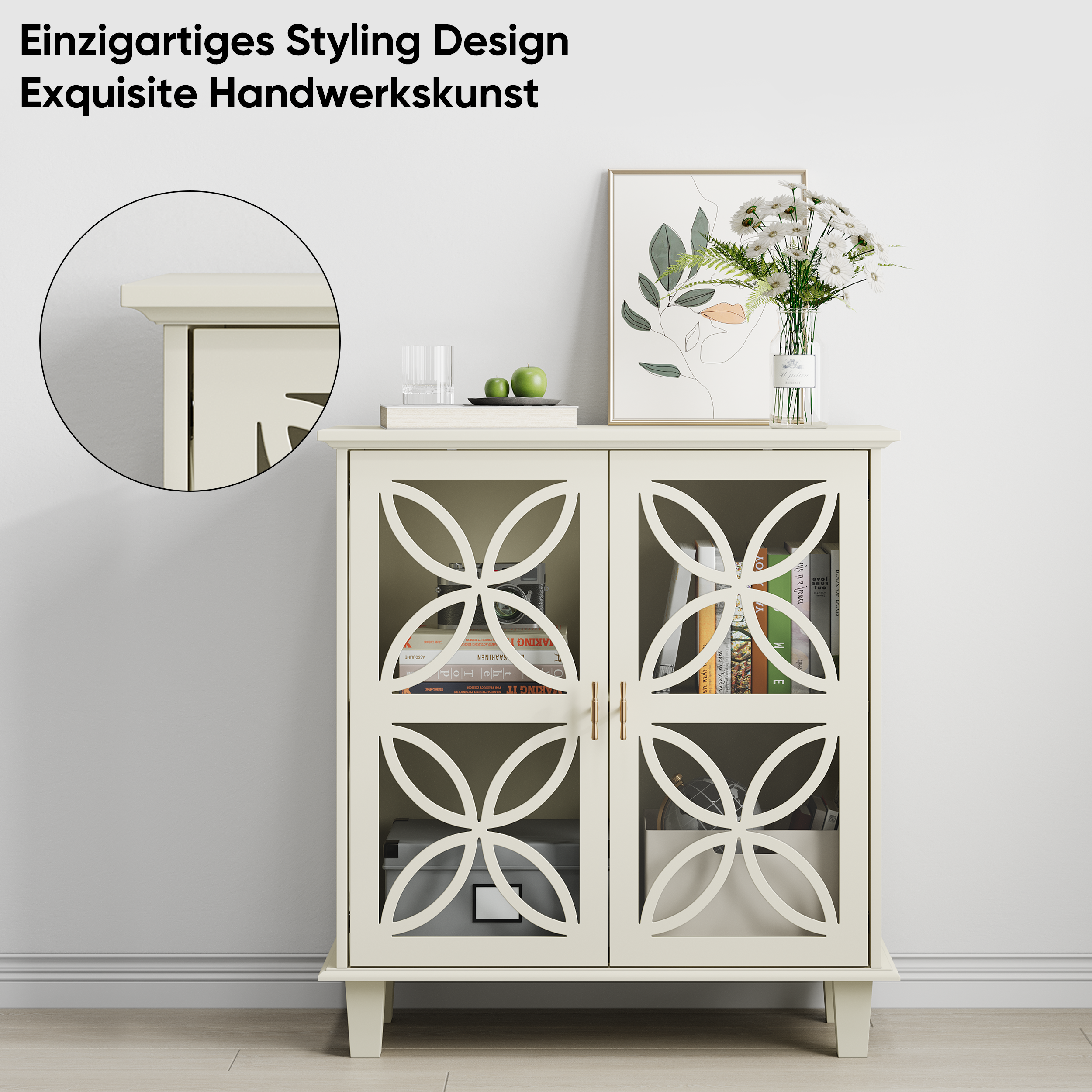 Sideboard with adjustable shelves, two doors, cream
