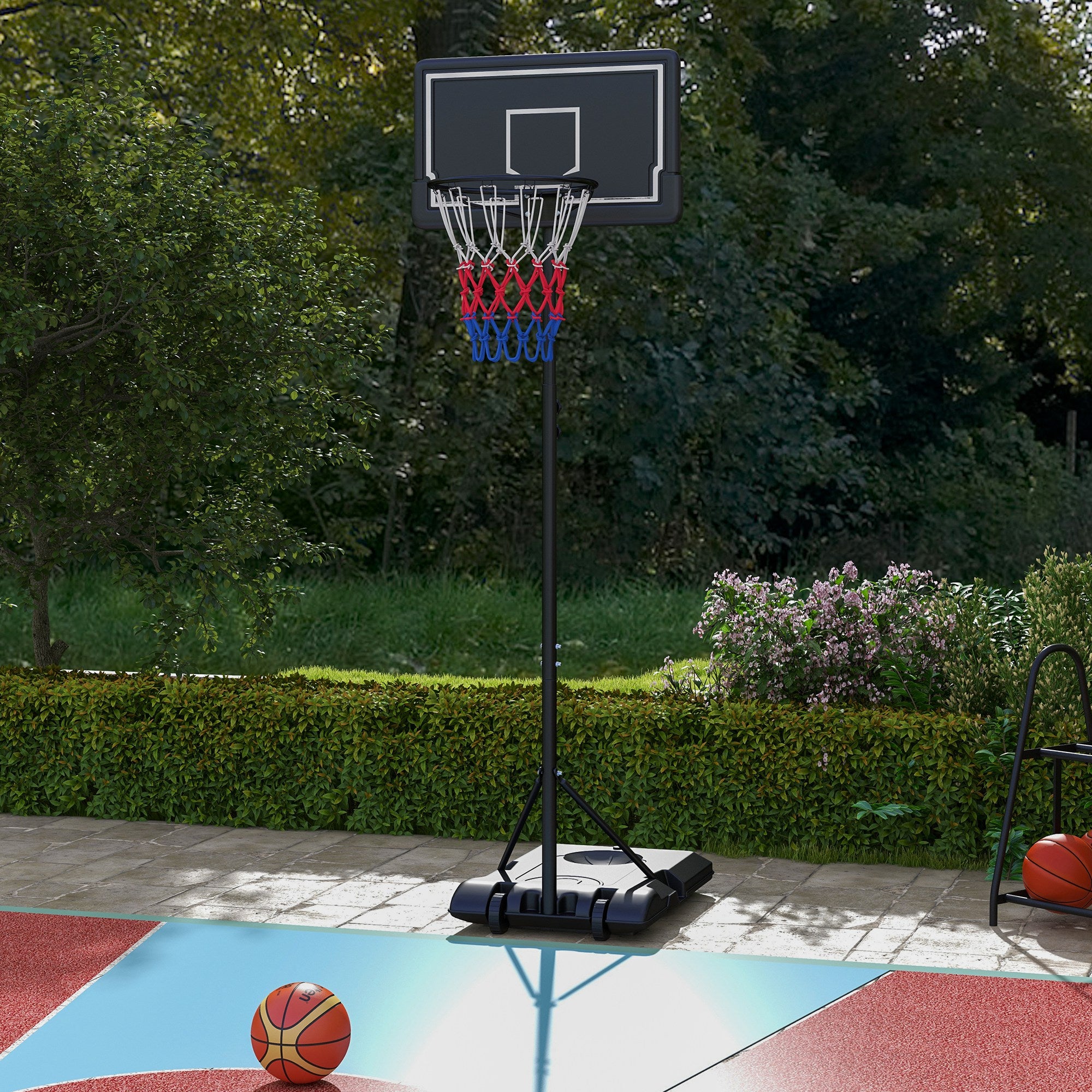 Basketball Hoop, Adjustable 220-250cm Wheels Break-Resistant Backboard, with Stand