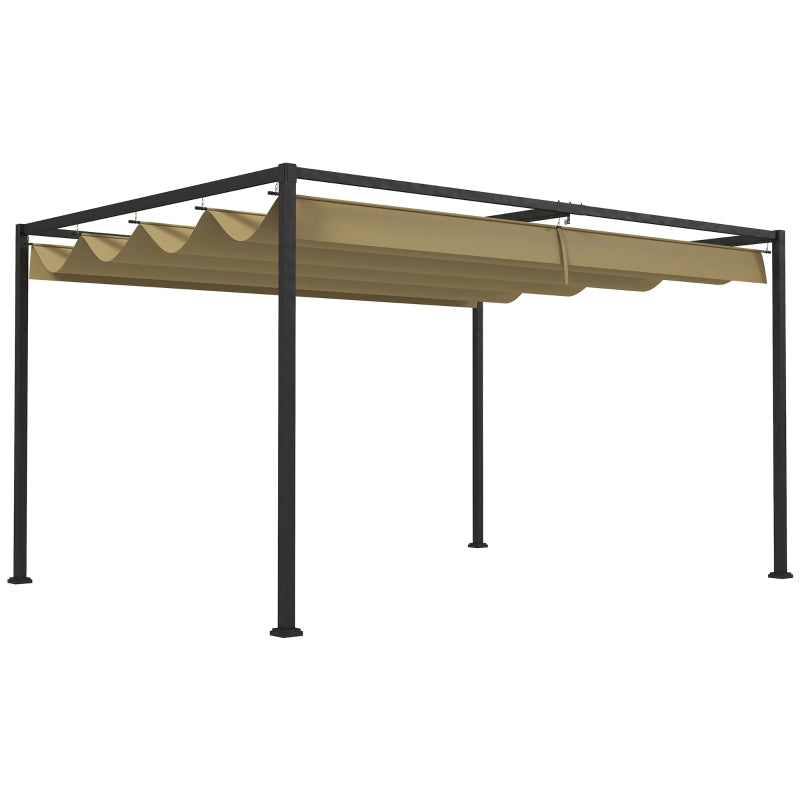 4 x 3m Metal Pergola Retractable Roof Garden Gazebo, Khaki