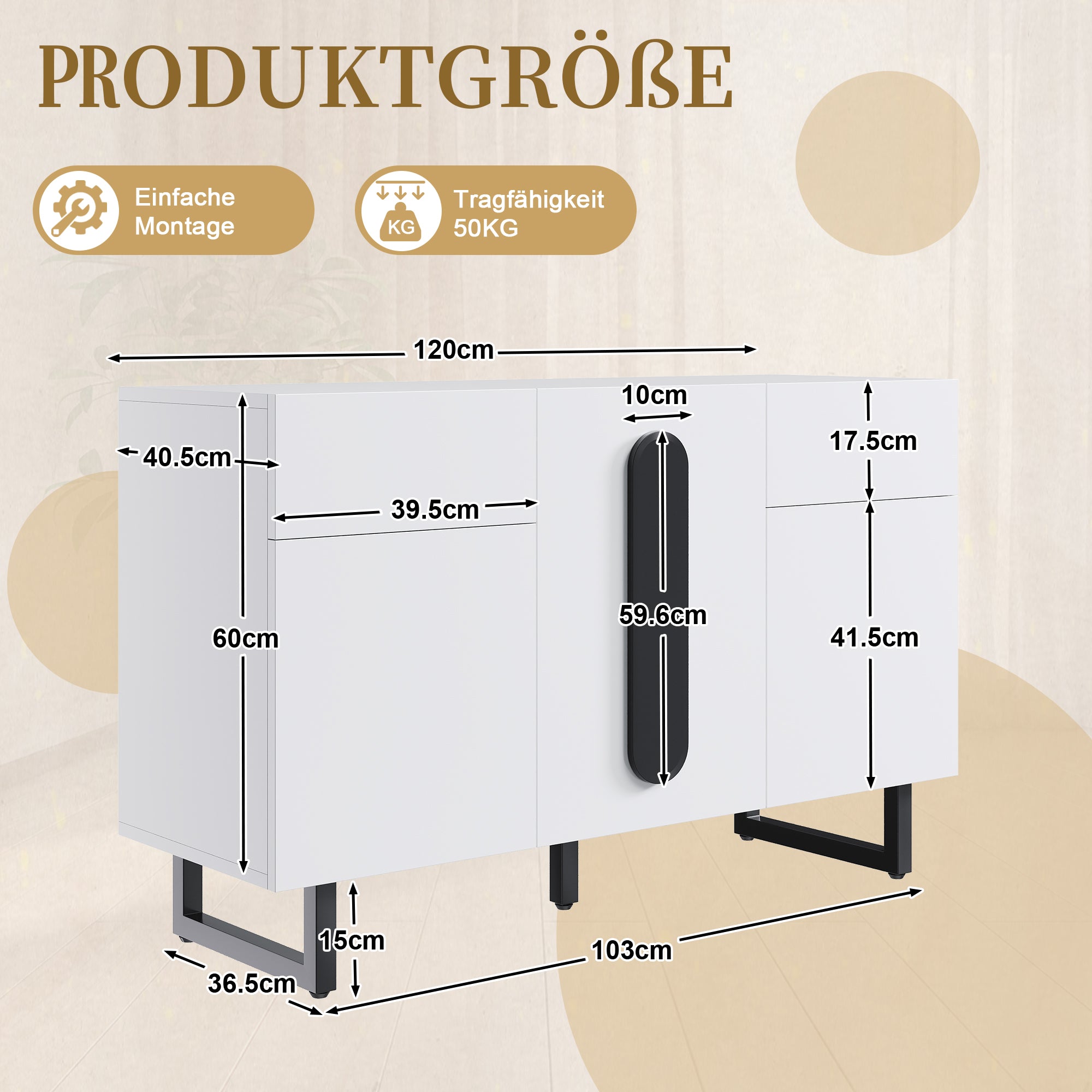 Sideboard 120cm Modern Storage Drawers Doors - White/Black