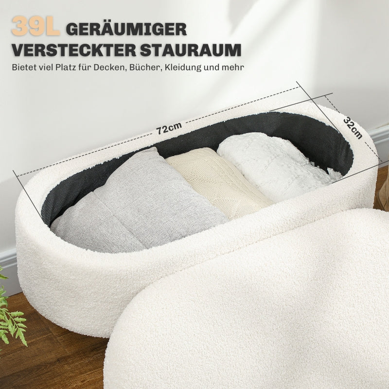 Storage Bench Footstool with Lid, Fabric Cover, White