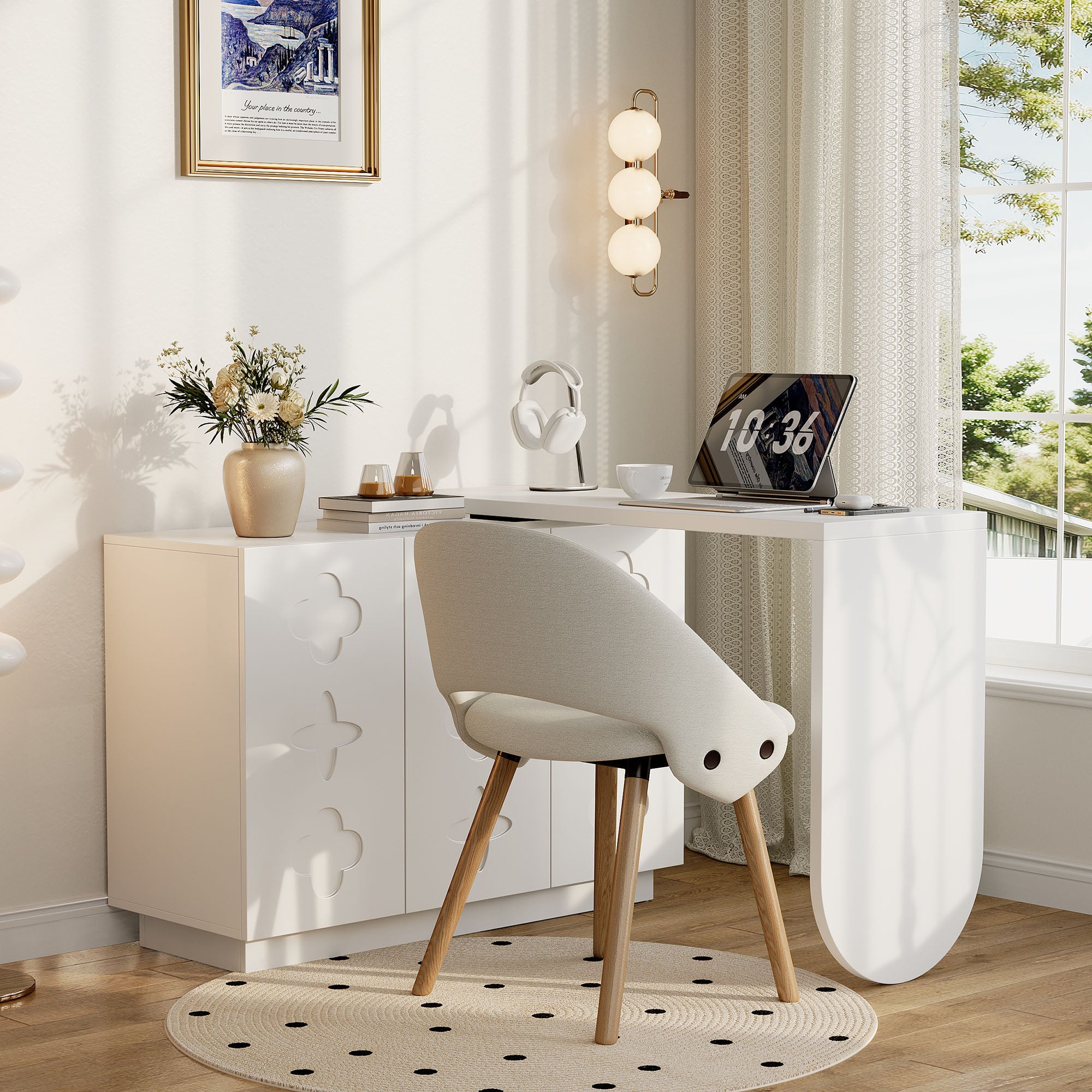 Desk, Rotating L-Shaped Corner, 110 cm White