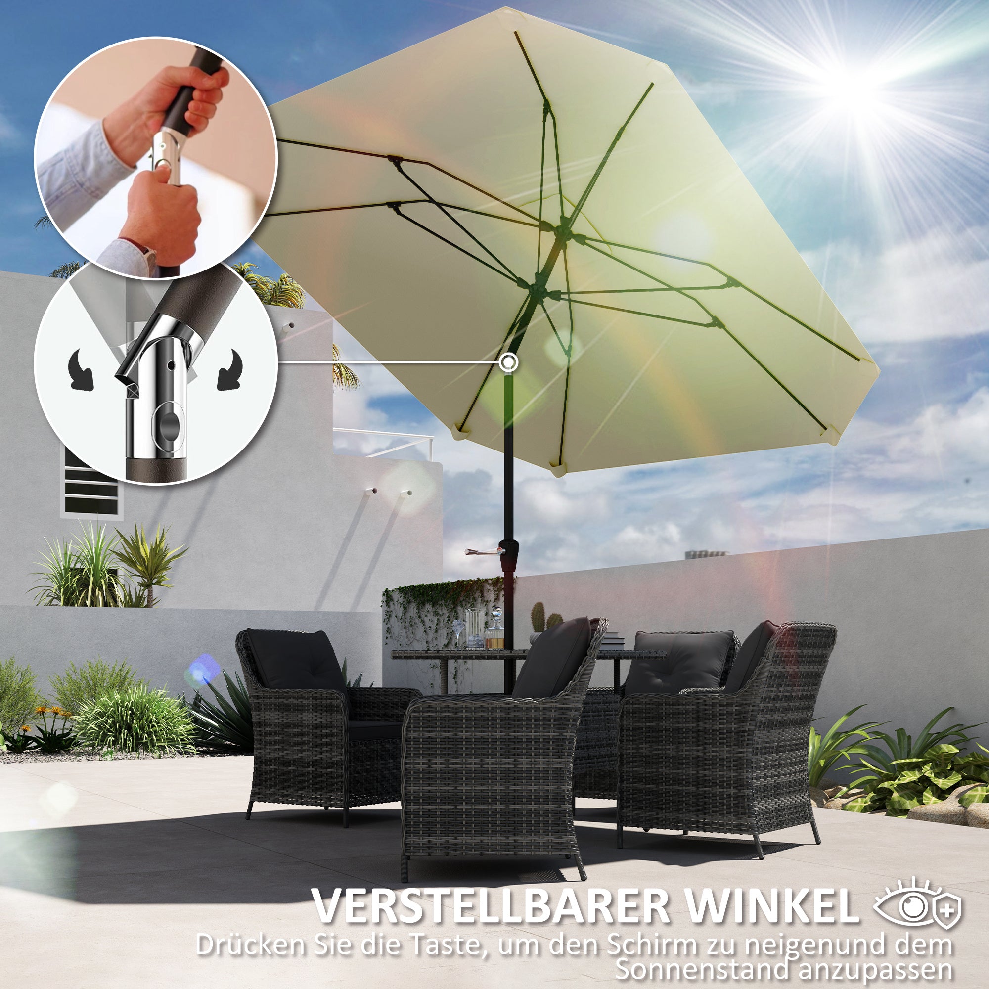 Parasol, Octagonal Folding Beach Patio, Beige