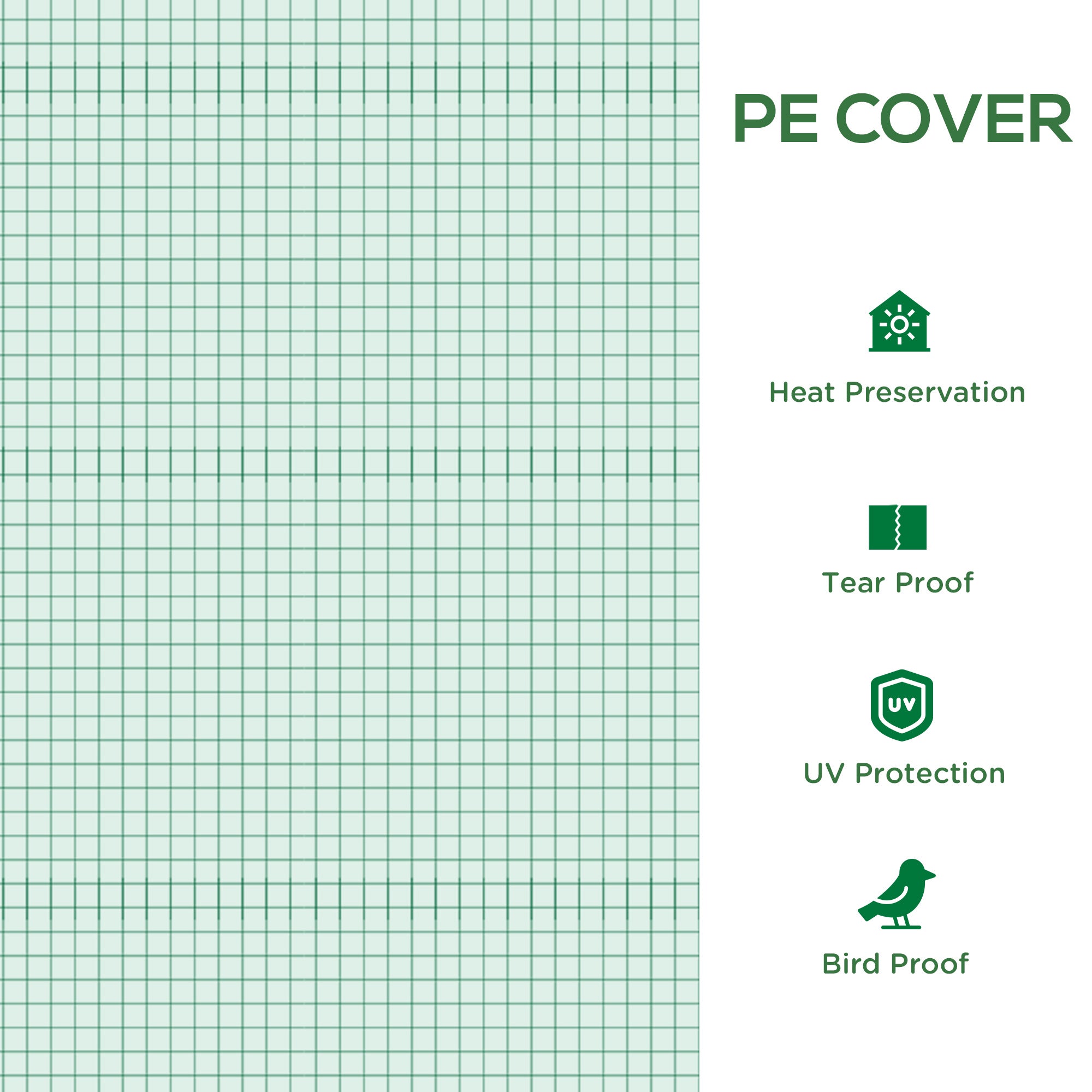 6x3x2m Tunnel Greenhouse Replacement Cover with Roll-up Windows and Door, PE Green