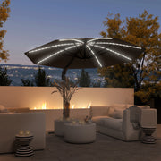 Cantilever Garden Parasol, Solar Powered Lights, Crank Handle, Cross Base, UPF 50+, 360° Rotation, Dark Grey