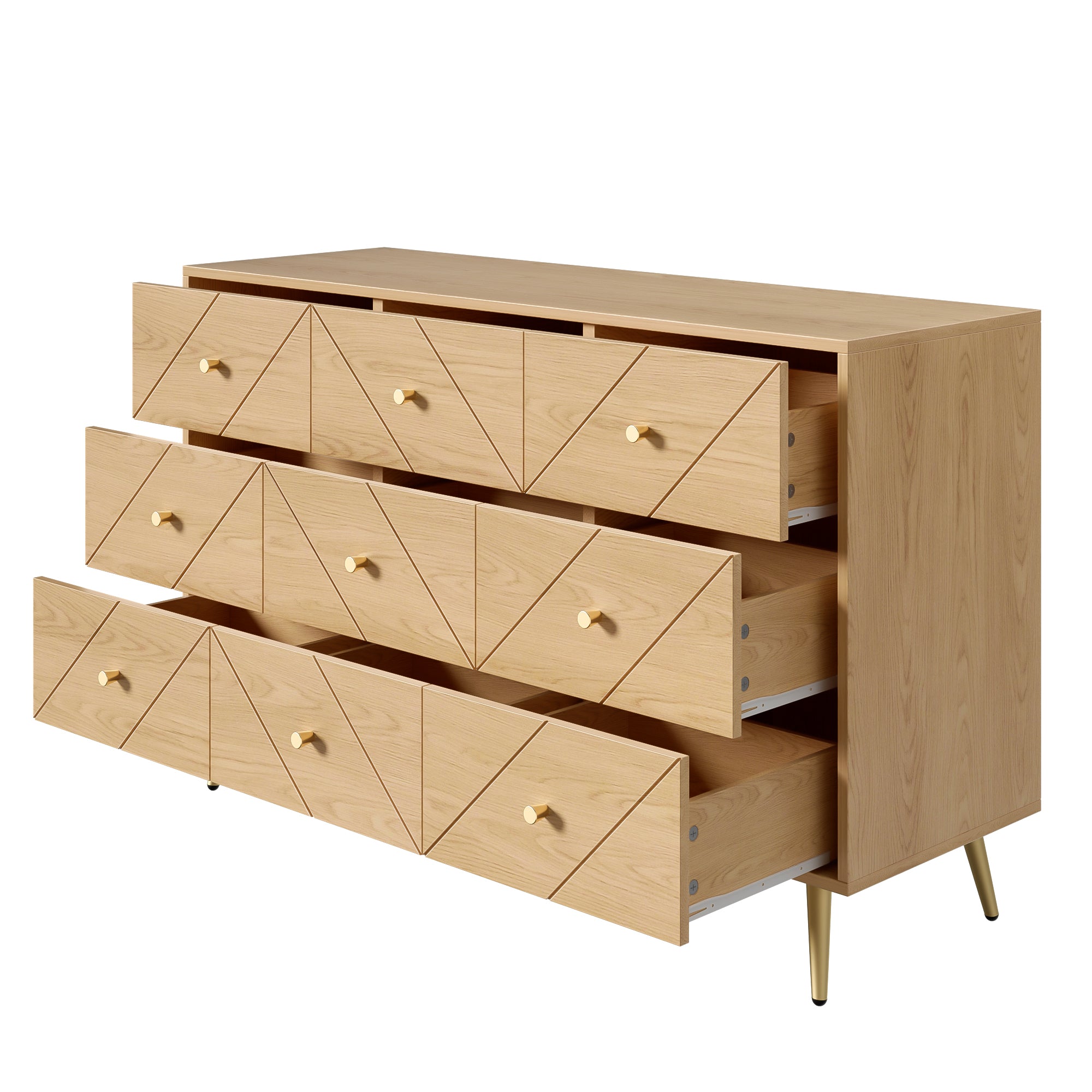 Modern 9-Drawer Chest, Iron Legs Geometric Pattern, PB Construction