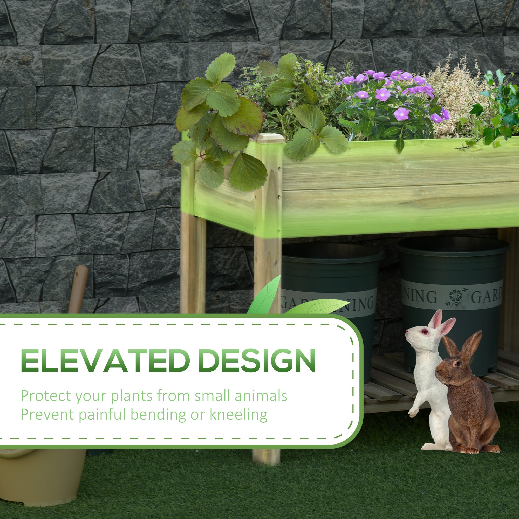 Garden Wooden Planter, Raised Bed with Legs and Storage Shelf