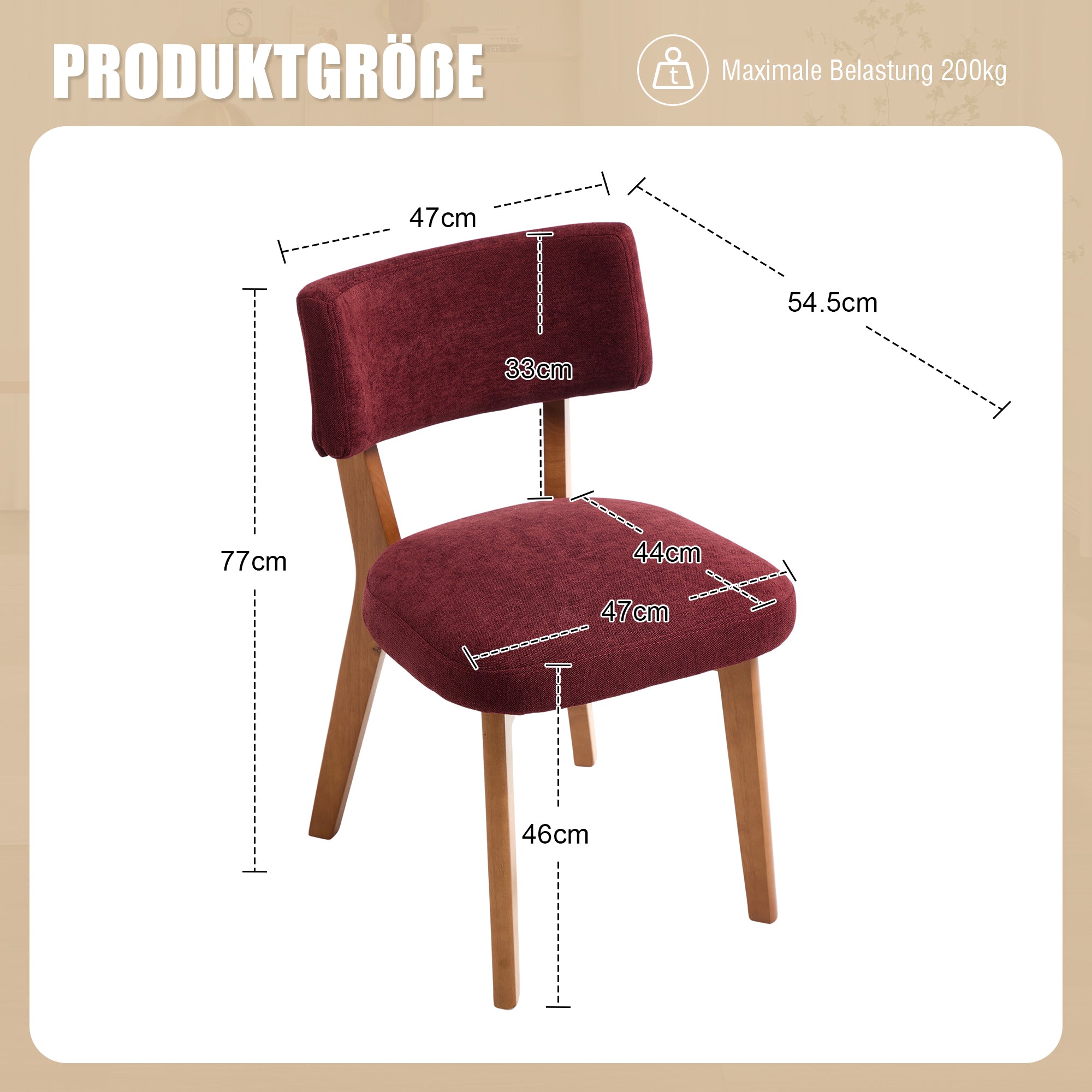 Dining Chair Set of 2, Mid-Century Style Solid Wood Legs Upholstered Seat, Fabric