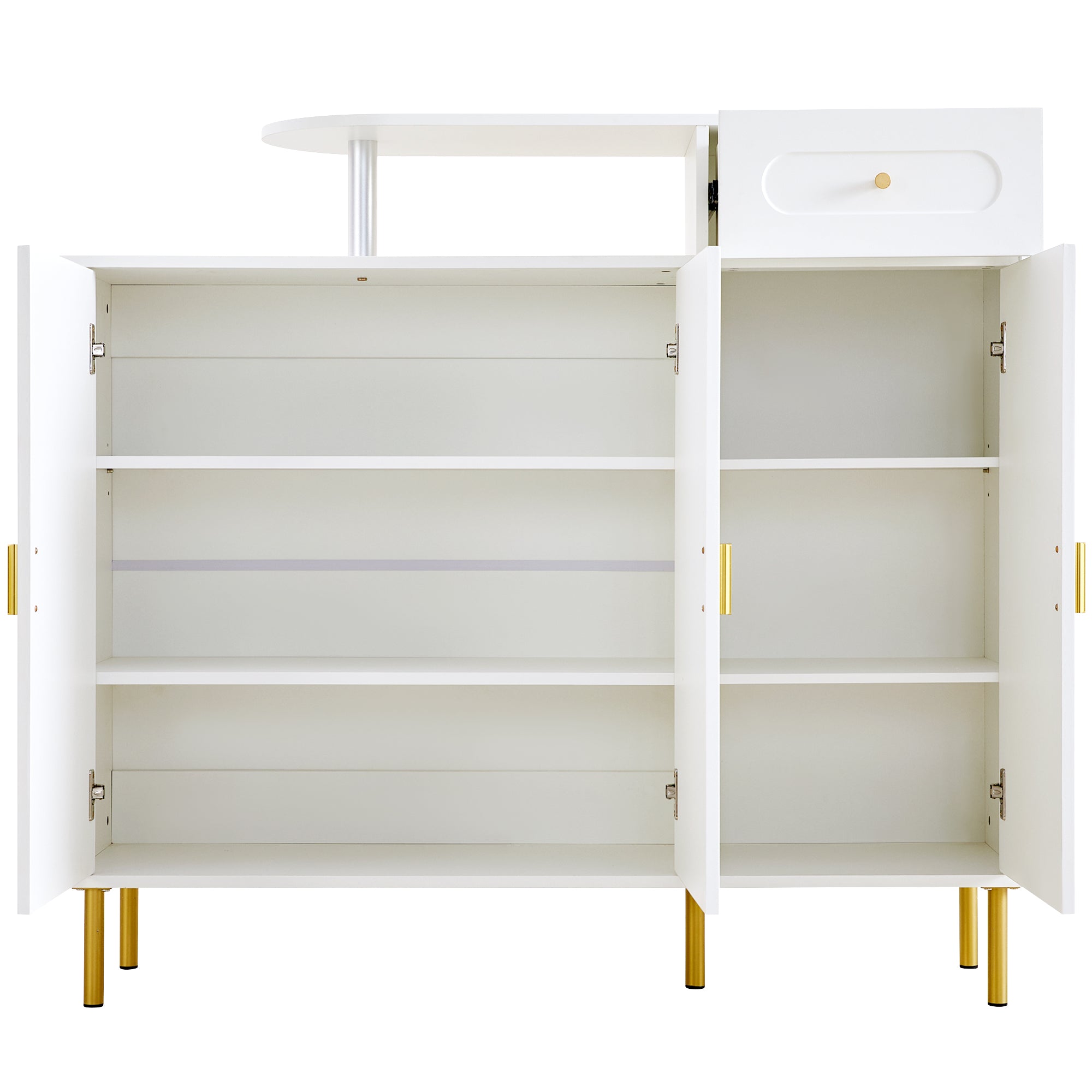 Chest of Drawers with Metal Handles, 1 Drawer, 3 Doors, on Metal Feet, White