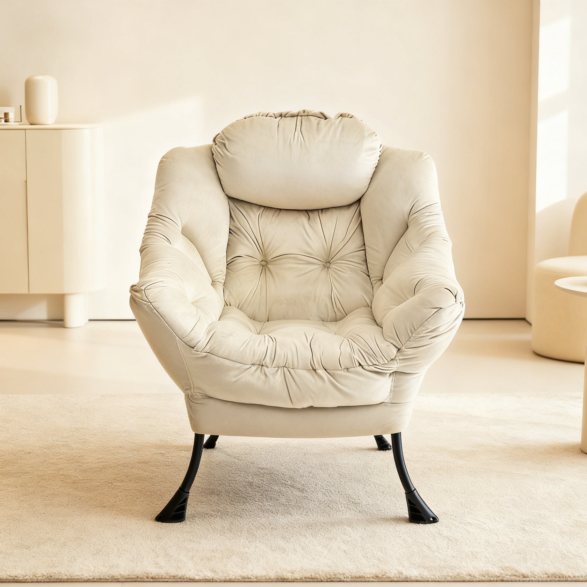 Armchair with Footstool, Recliner with Armrests & Side Pocket, Beige
