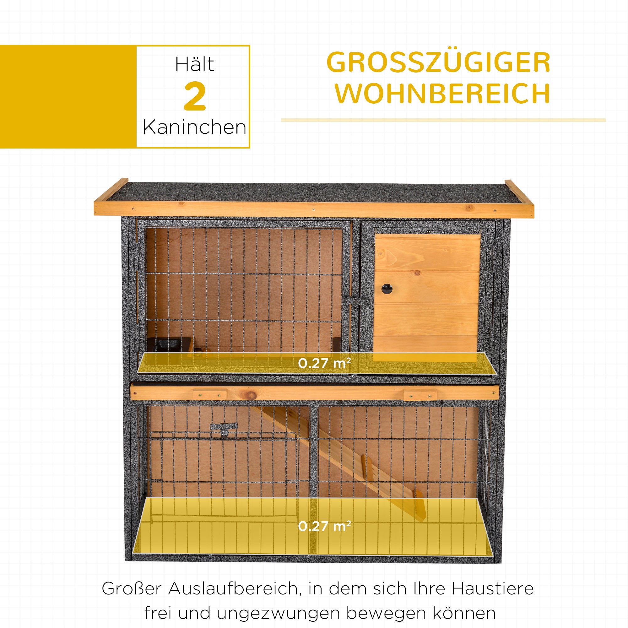 Small Animal Hutch Elevated Pet Cage, Lockable Door 89.5x45x81 cm, Wood/Metal Light Yellow