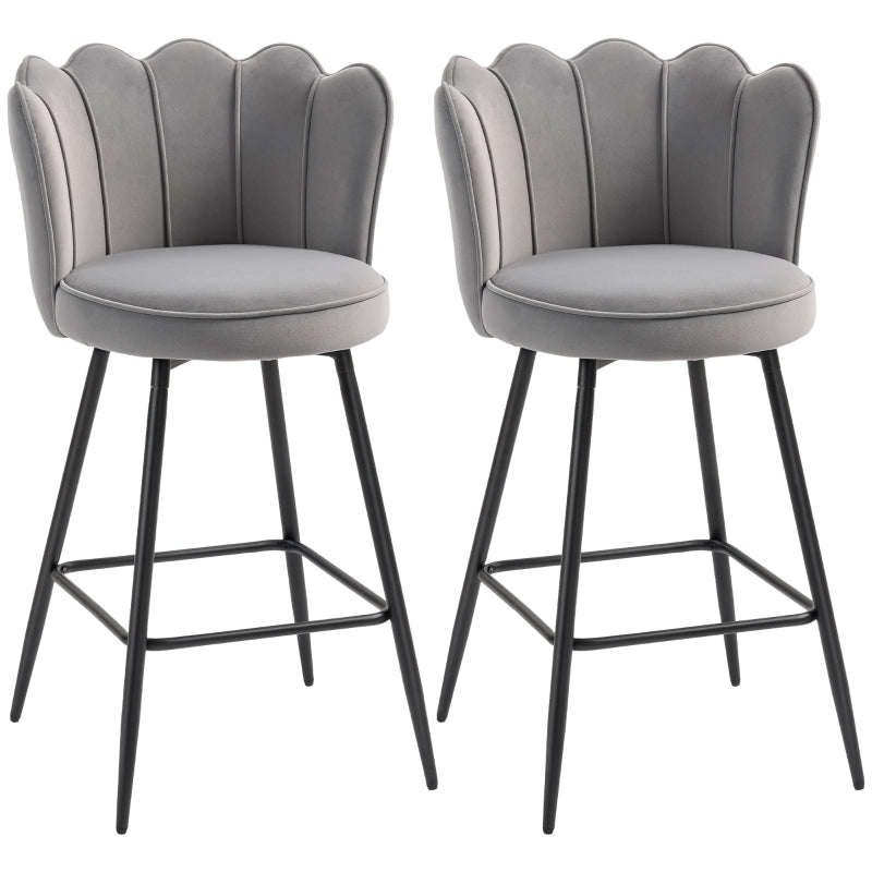 Lotus Bar Stools, Set of Two, Velvet-Feel Grey