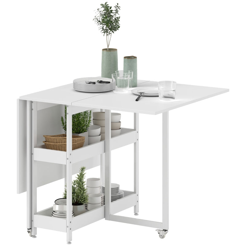 Folding Dining Table, Portable for 2-4 People with Open Shelves, White