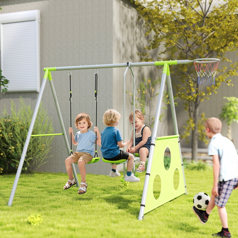 AIYAPLAY Outdoor Swing Set, Children's Swings, Adjustable, Steel, Green