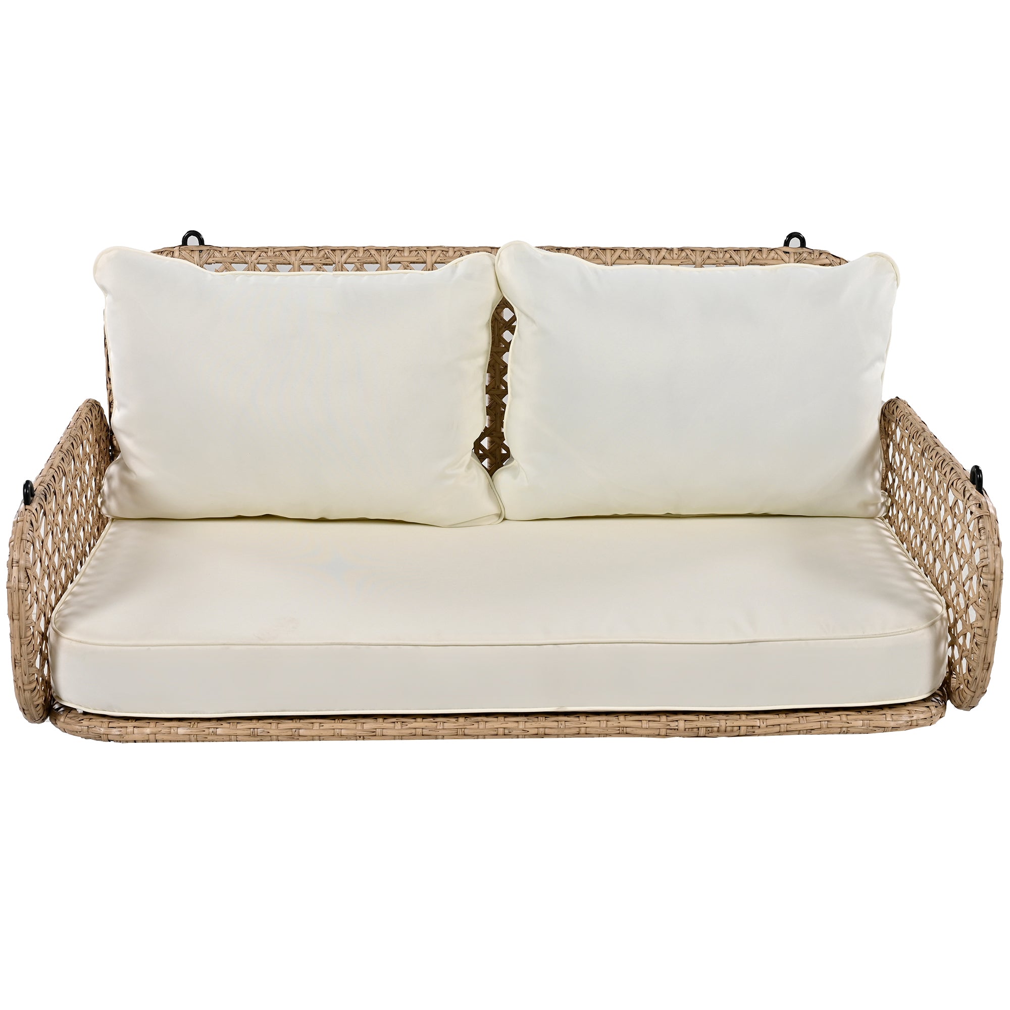 PE Rattan Double Swing Seat with Cushions and Chains, 320kg Capacity, Beige