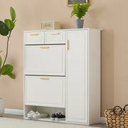 Modern Shoe Cabinet, adjustable shelves, gold handles, drawers, folding, white