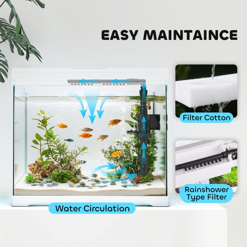 Glass Fish Tank 17L, Filter System, LED Light, Water Pump, White