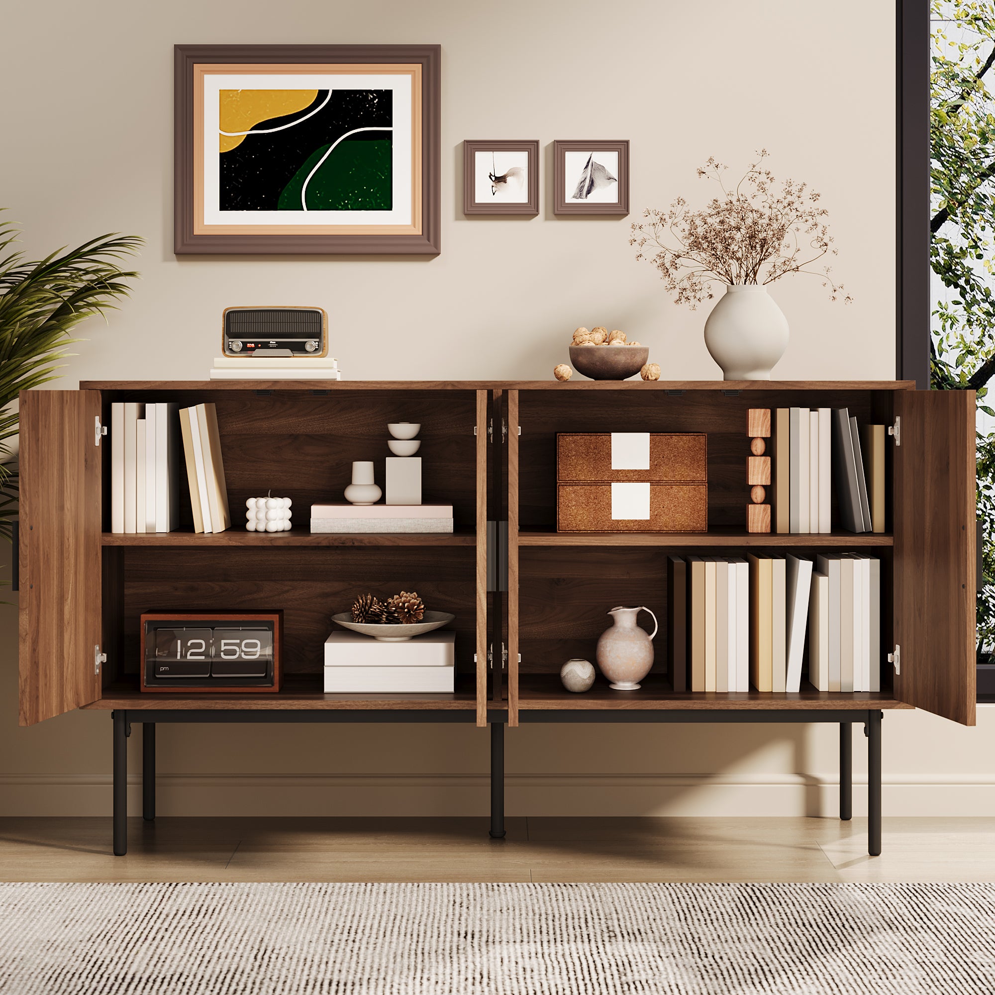 Sideboard Cabinet, Buffet Storage Set, 140L x 40W x 80H cm, Natural MDF