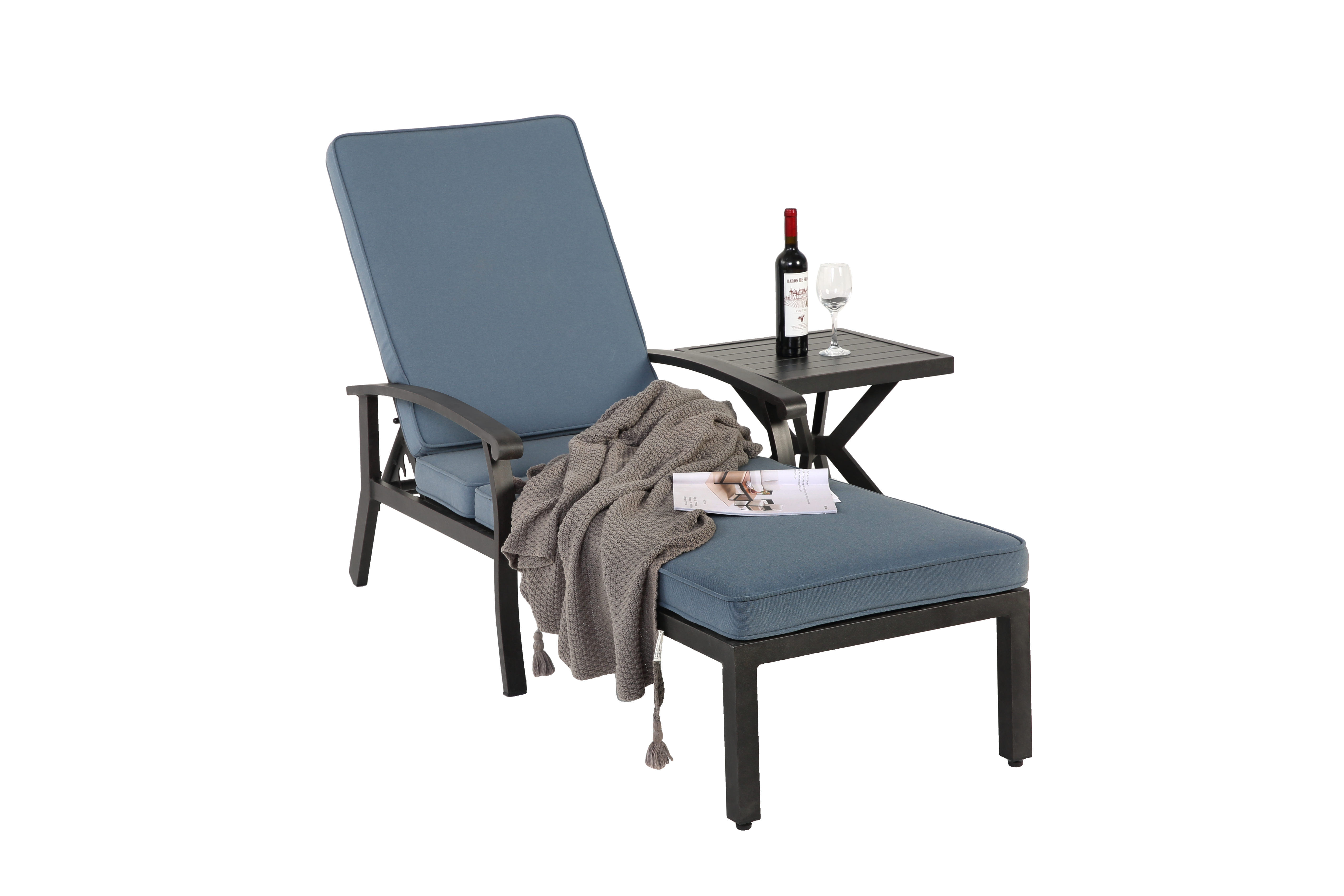 Lounge Patio Chair, Adjustable Reclining Rustproof Aluminum Poolside Chaise, Blue