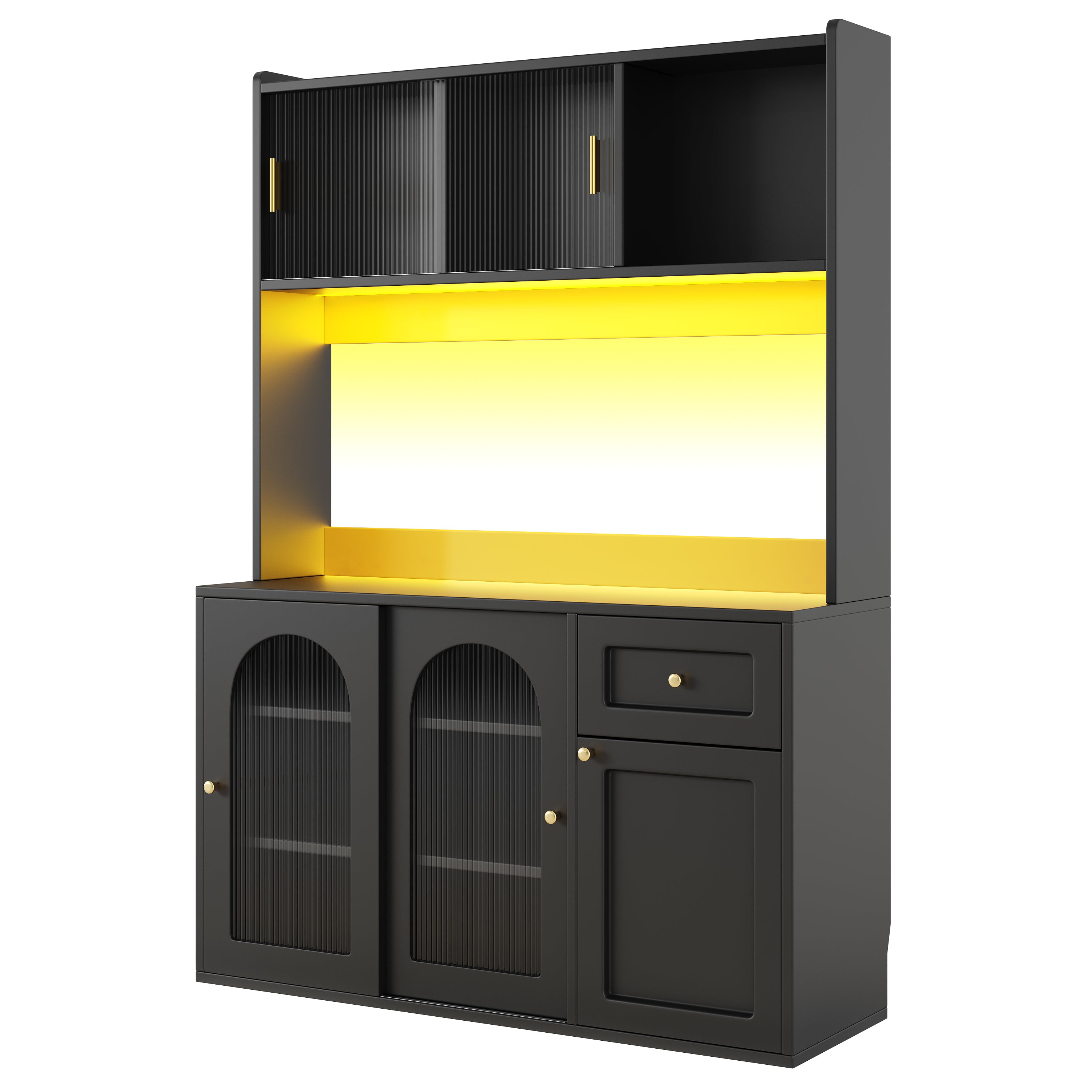 Tall Cabinet Buffet Display with Adjustable Shelves LED Lighting Black