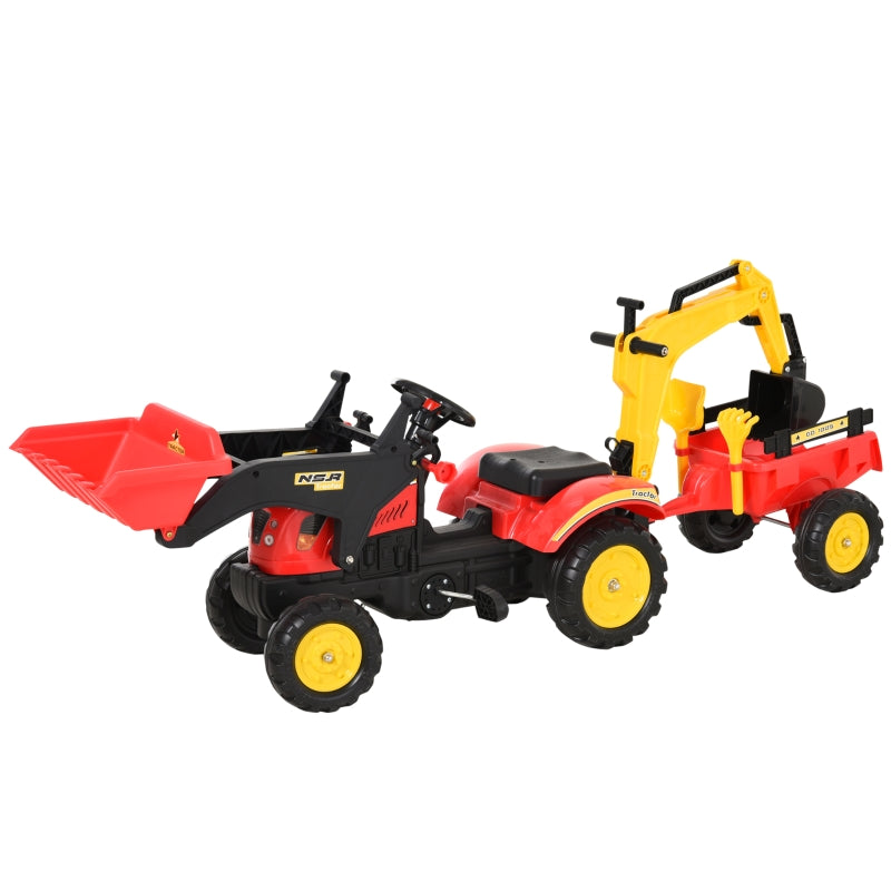 Pedal Tractor with Trailer, Front Loader, Adjustable Shovel, Red