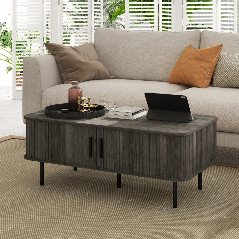 Coffee Table with Storage, Rectangular Sliding Doors, Grey Wood-Effect