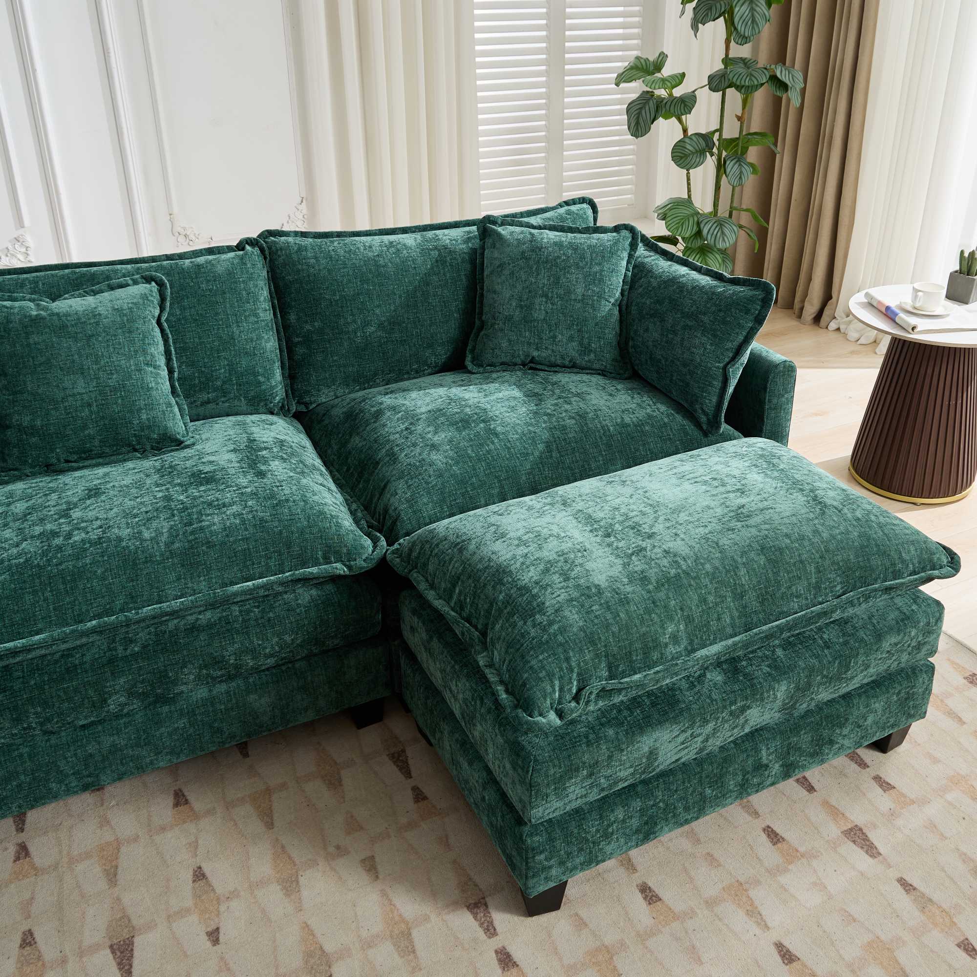 Cloud Sofa Ottoman Modern Sectional Couch Double Layer Upholstered Cushion Chenille Green