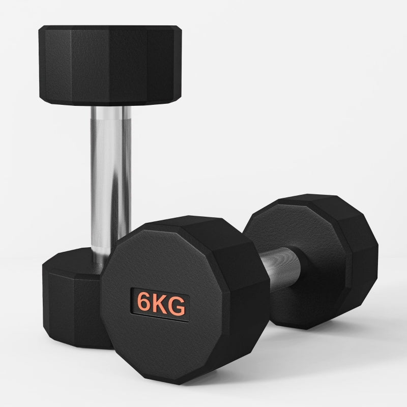 SPORTNOW Dumbbells Weights Set, 2 x 6kg, 12-Sided Shape, Non-Slip Grip