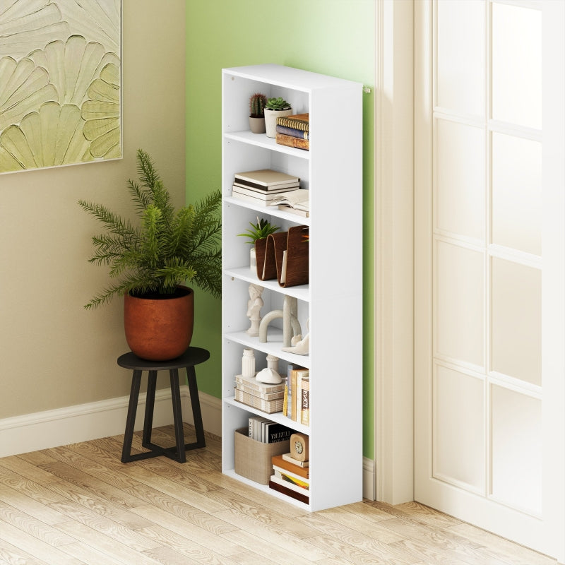 Bookcase, 5-Tier Standing with Adjustable Shelves, White